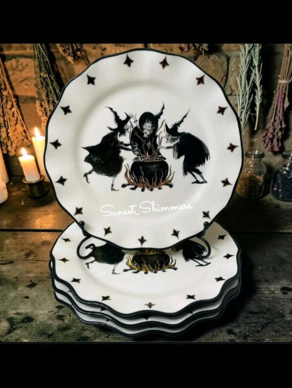 4 Potters Studio Witches Brew Cauldron Halloween Witch Ceramic Dinner Plate Set - Picture 8 of 8